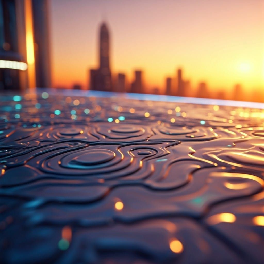 Futuristic Sky Tower with Shimmering Color Blobs and Metalli...