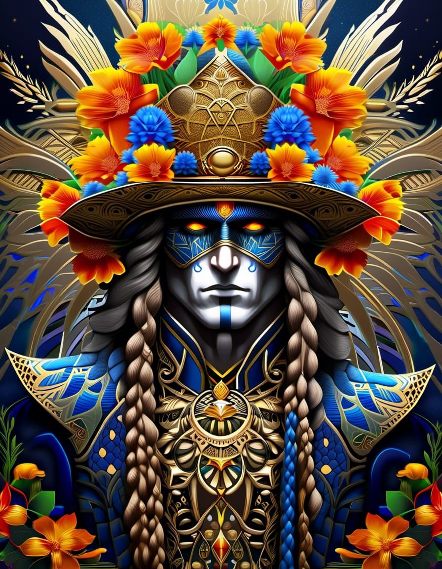 Hyperdetailed Norse Pirate Ninja God with Floral Design