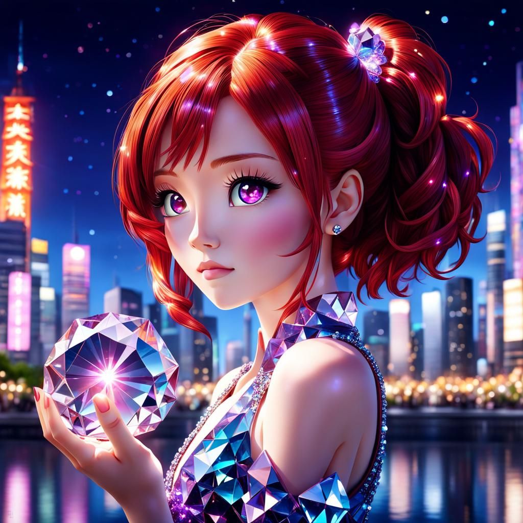 Crystalline Japanese Girl with Red Hair