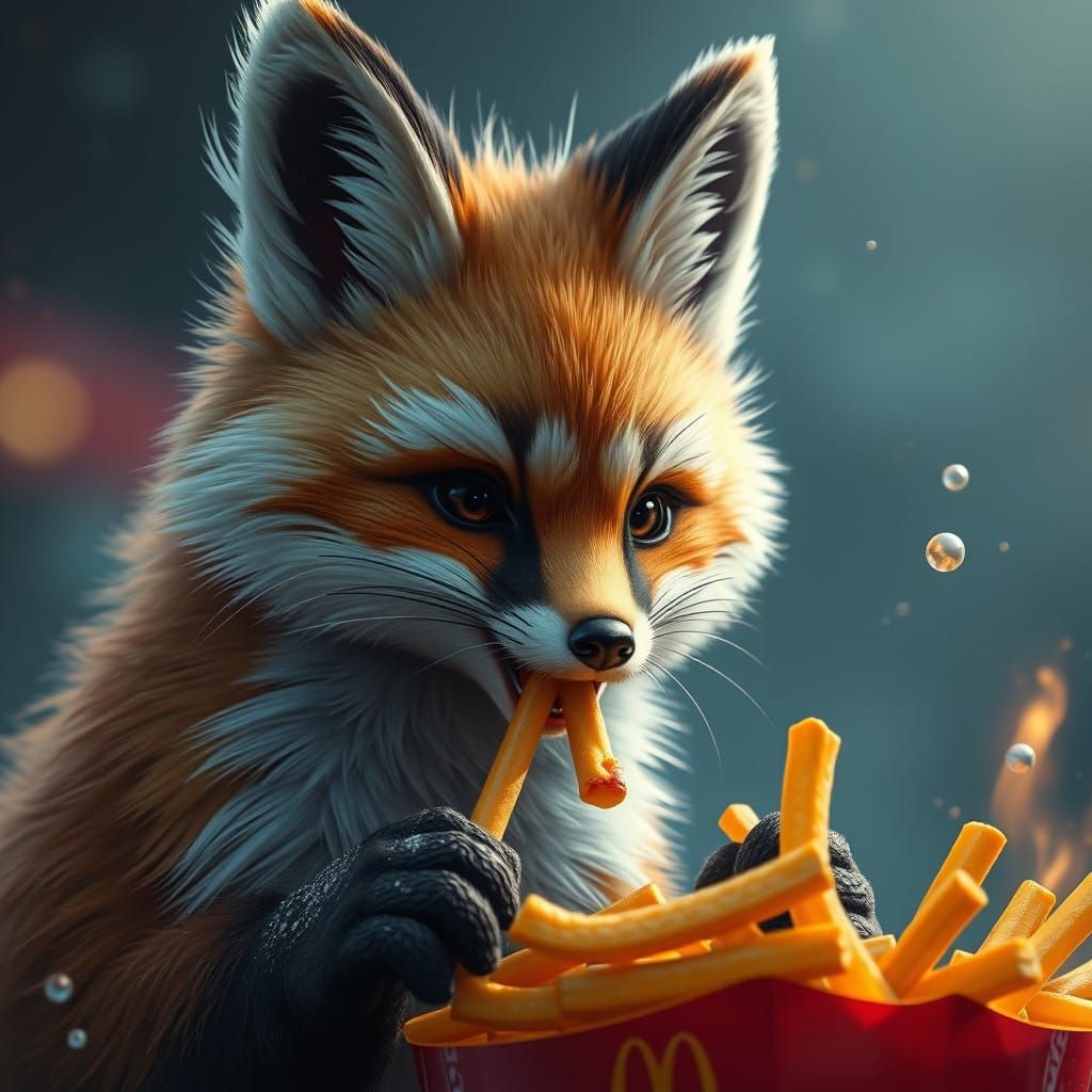 Surreal Fox Savors McDonald's Delights in Whimsical, Detaile...