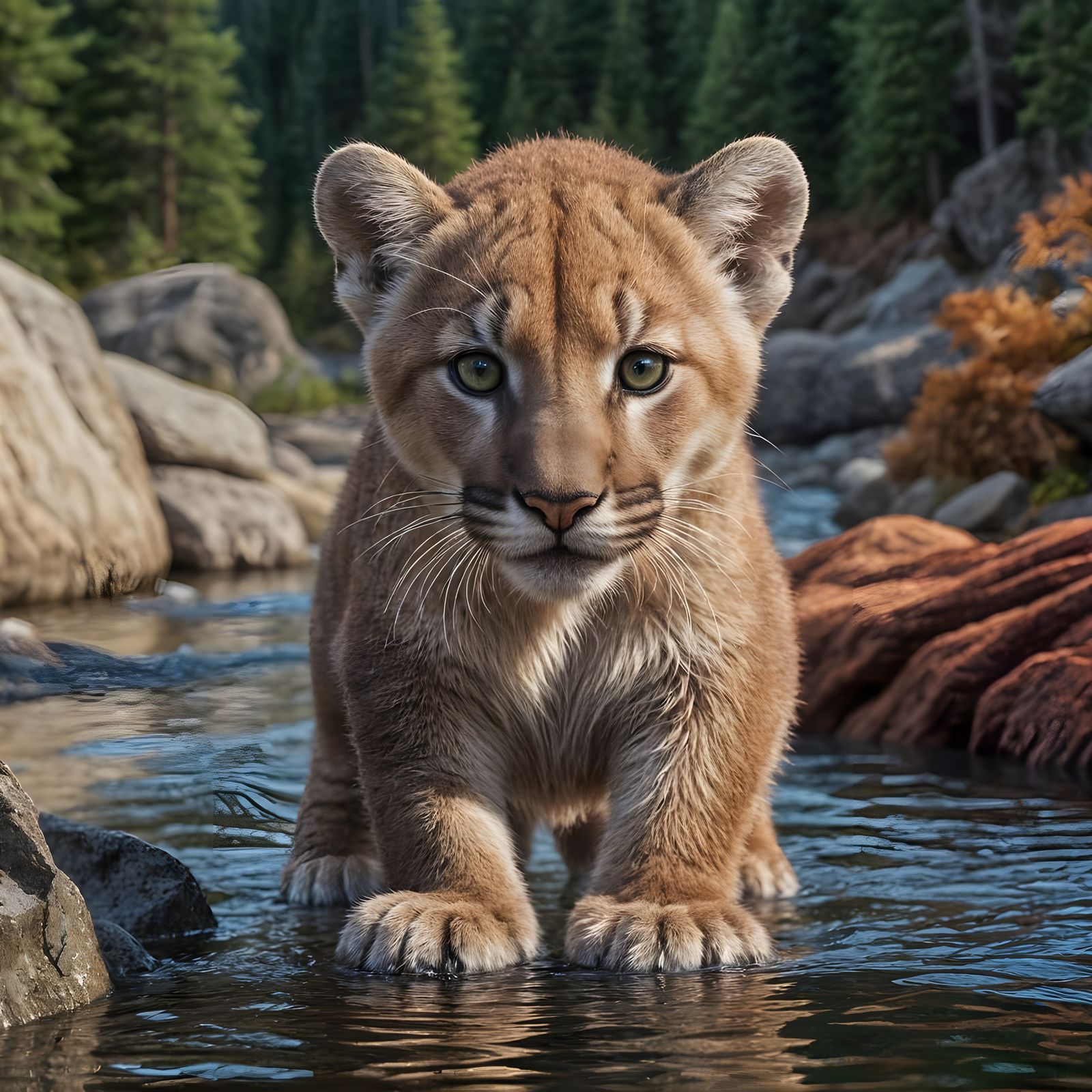 Cute Mountain Lion in Winter Wonderland