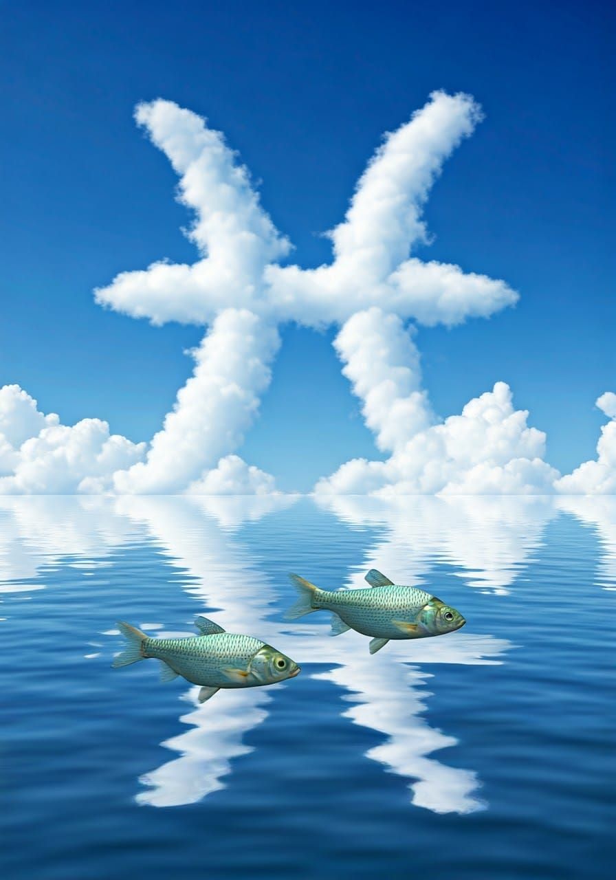 Celestial Pisces Cloud Sculpture with Realistic Fish