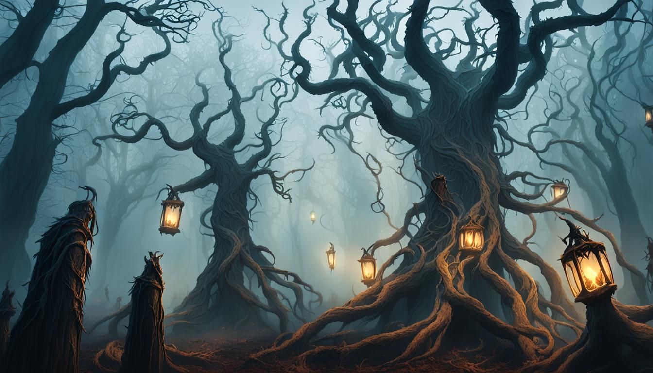 Eerie Forest Guardians in Dark Fantasy Style