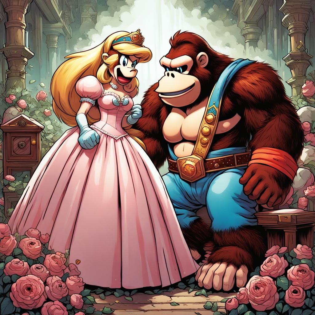 Donkey Kong and Princess Peach Wedding Comic Art