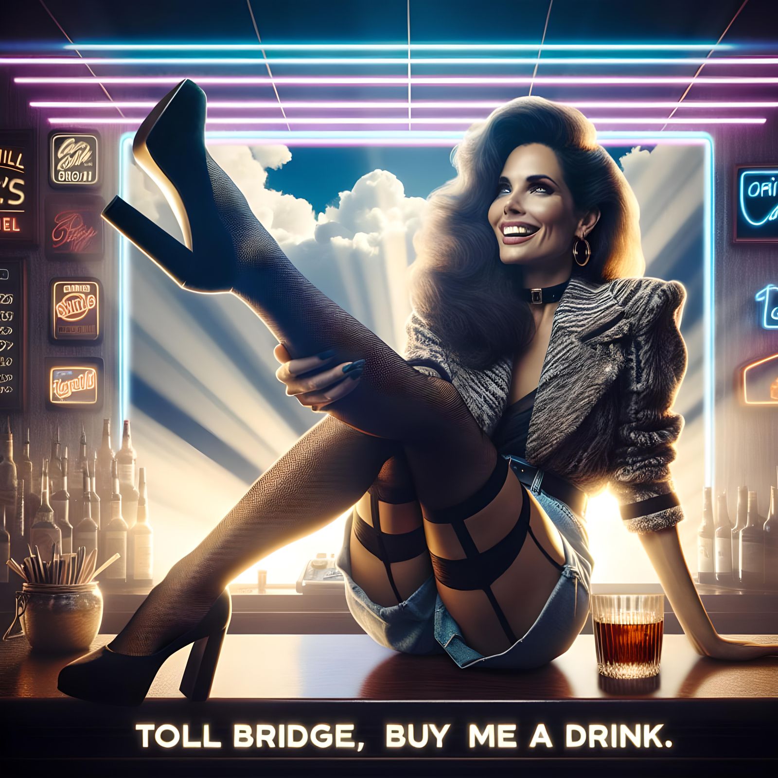 1980s Bar Scene: Woman's Playful Invitation