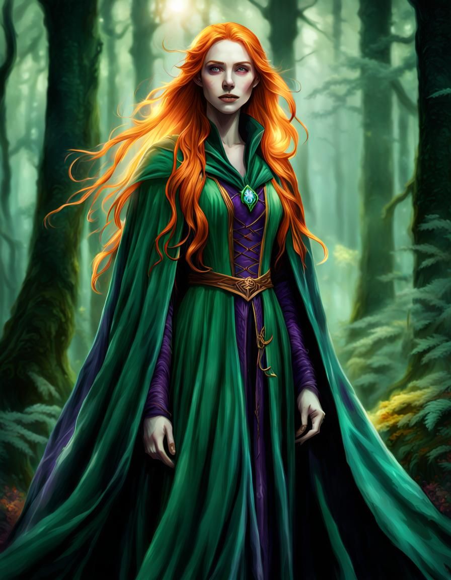 Mysterious Elvish Girl in Bioluminescent Forest