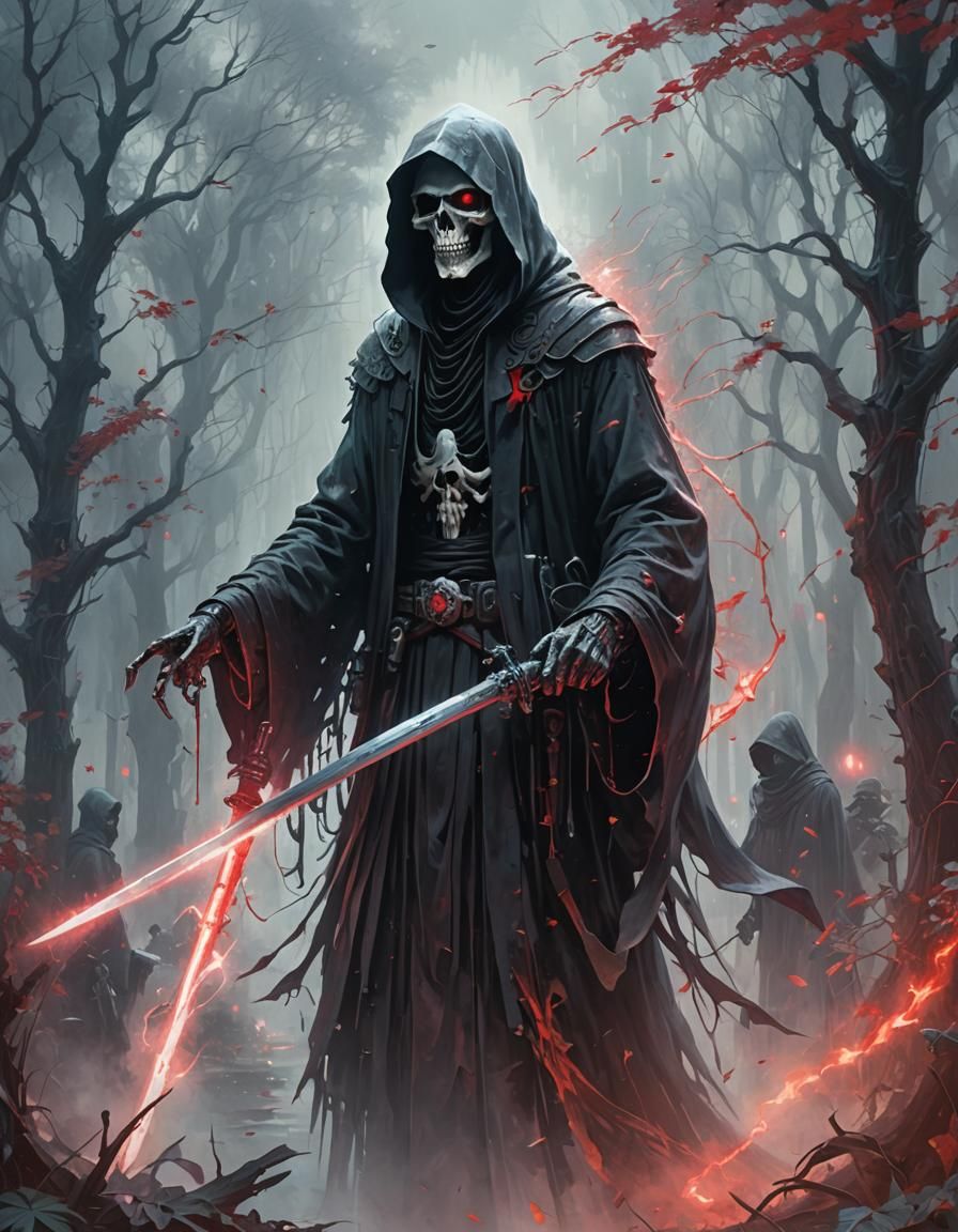 Cyberpunk Grim Reaper in Glitch Art Style