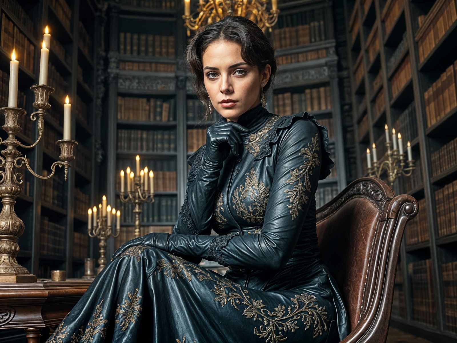 Elegant Victorian Siren in Gothic Study