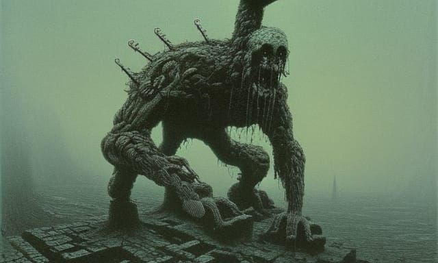 Cyberpunk Monster with Metal Arms, Beksiński Style