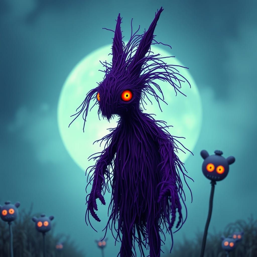 Vivid Psychedelic Stickman Monster in a Dark Wonderland