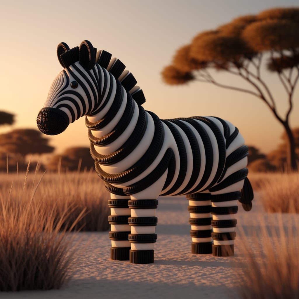 Oreo Zebra in Savanna: A 3D Render