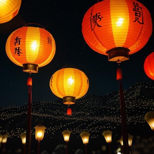 Chinese Funeral Lanterns Ascend in Starry Night Sky