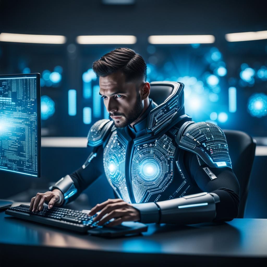 Futuristic cyborg programmer