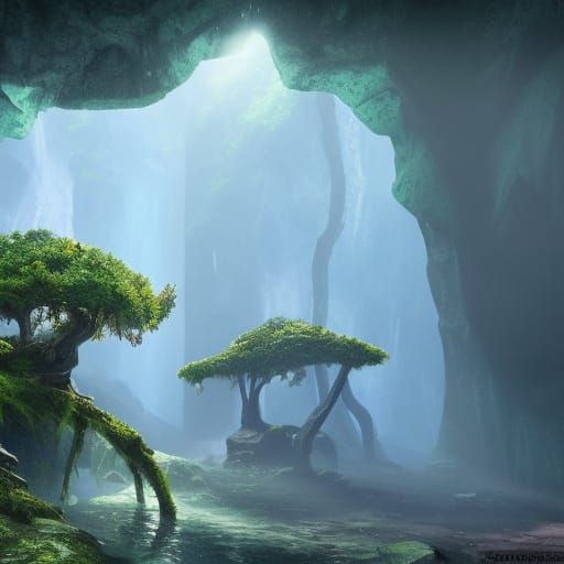 Trees in Cave Fantasy Concept Art