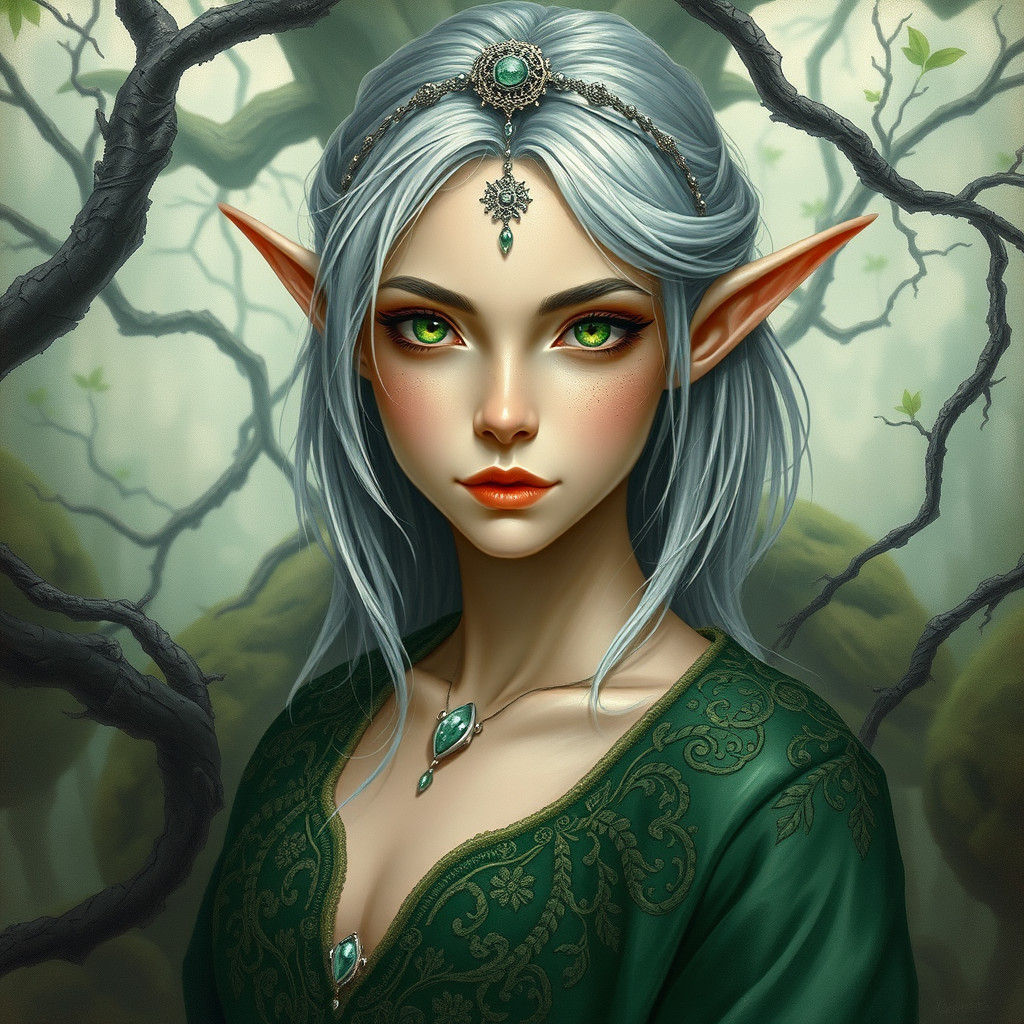 Regal Elf Portrait in Mystical Forest