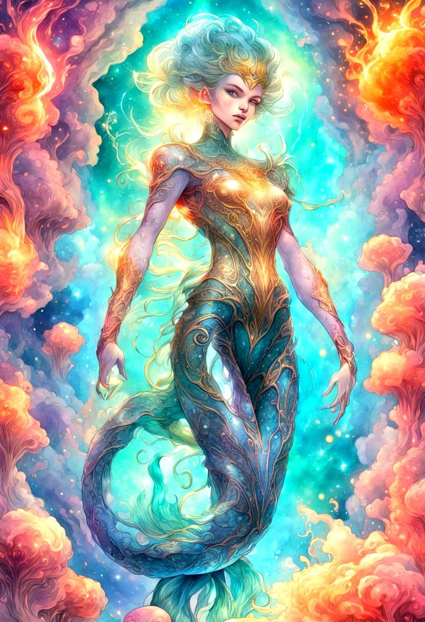Celestial Water Alien Hybrid in Cosmic Fantasy World