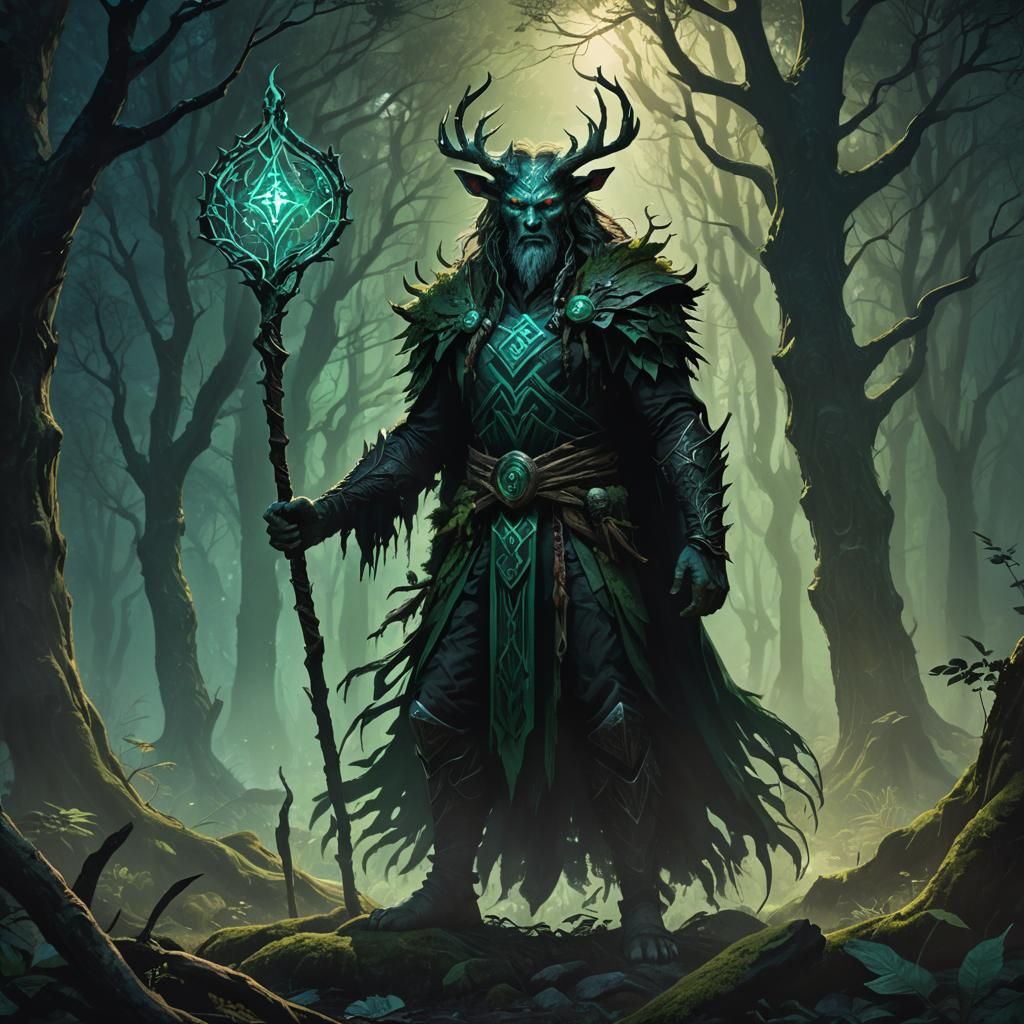 Demonic Druid in Mystical Forest Concept Art