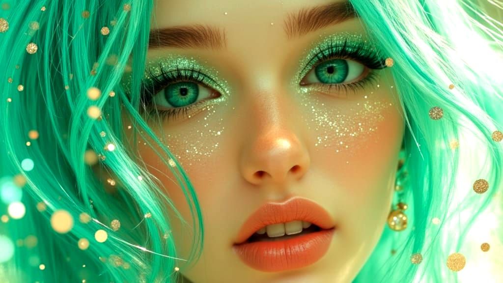 Vivacious Woman with Mint Hair and Sparkling Eyes