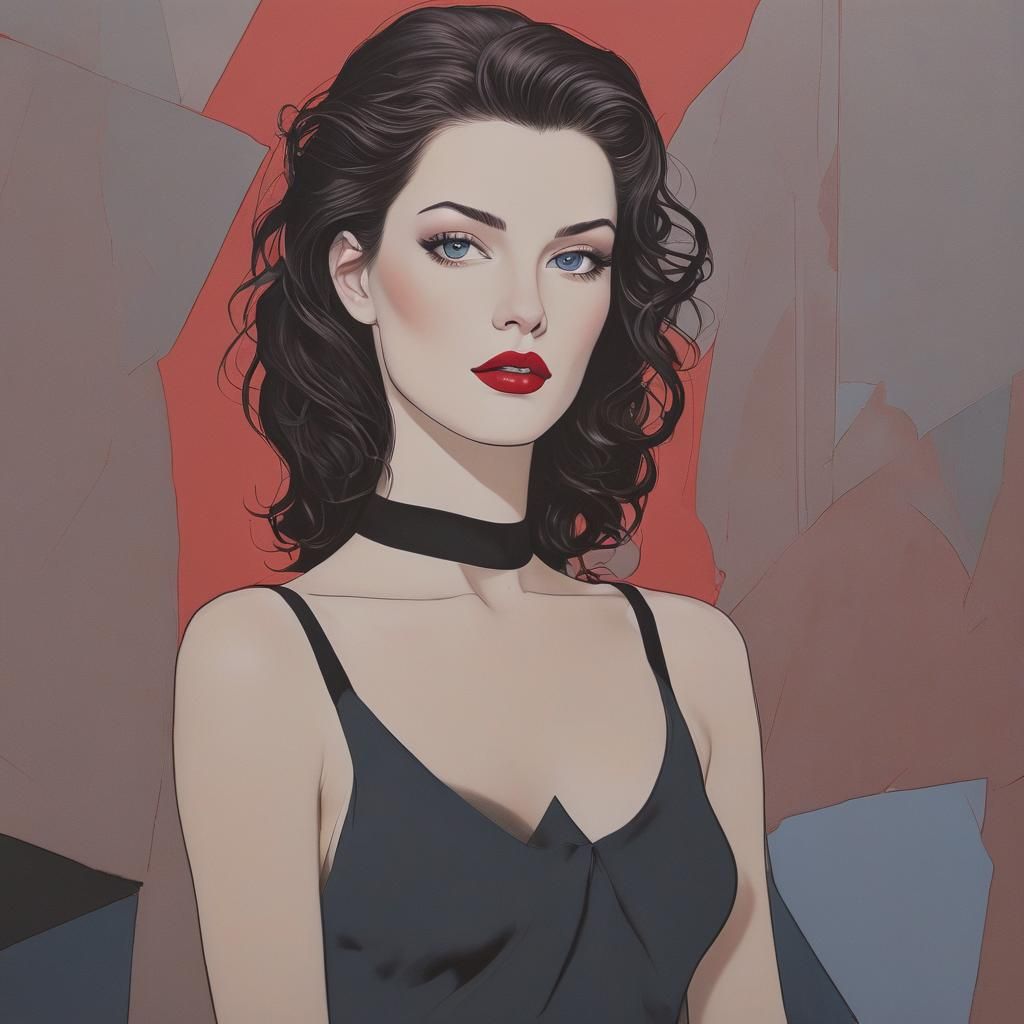 Supermodel Portrait in Patrick Nagel Style