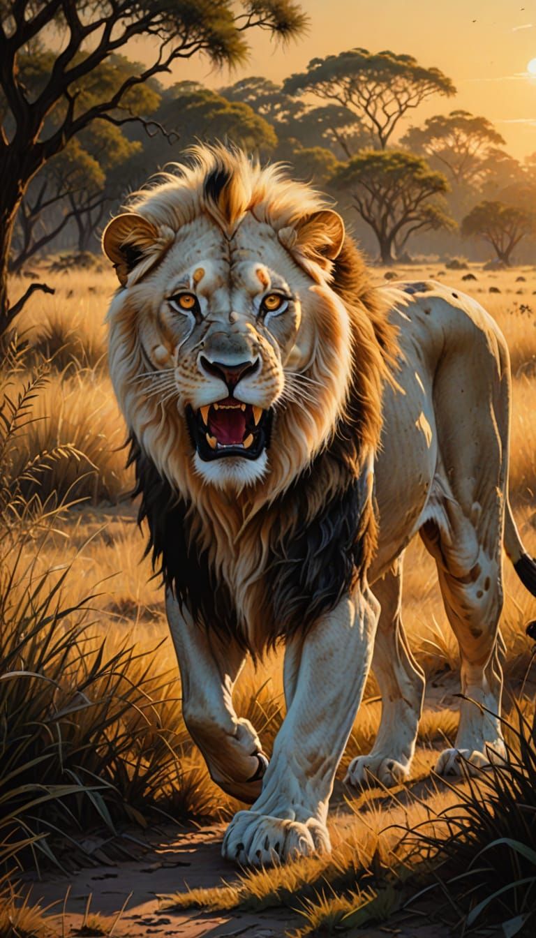 Regal Lioness Hunts Under the Golden Sun