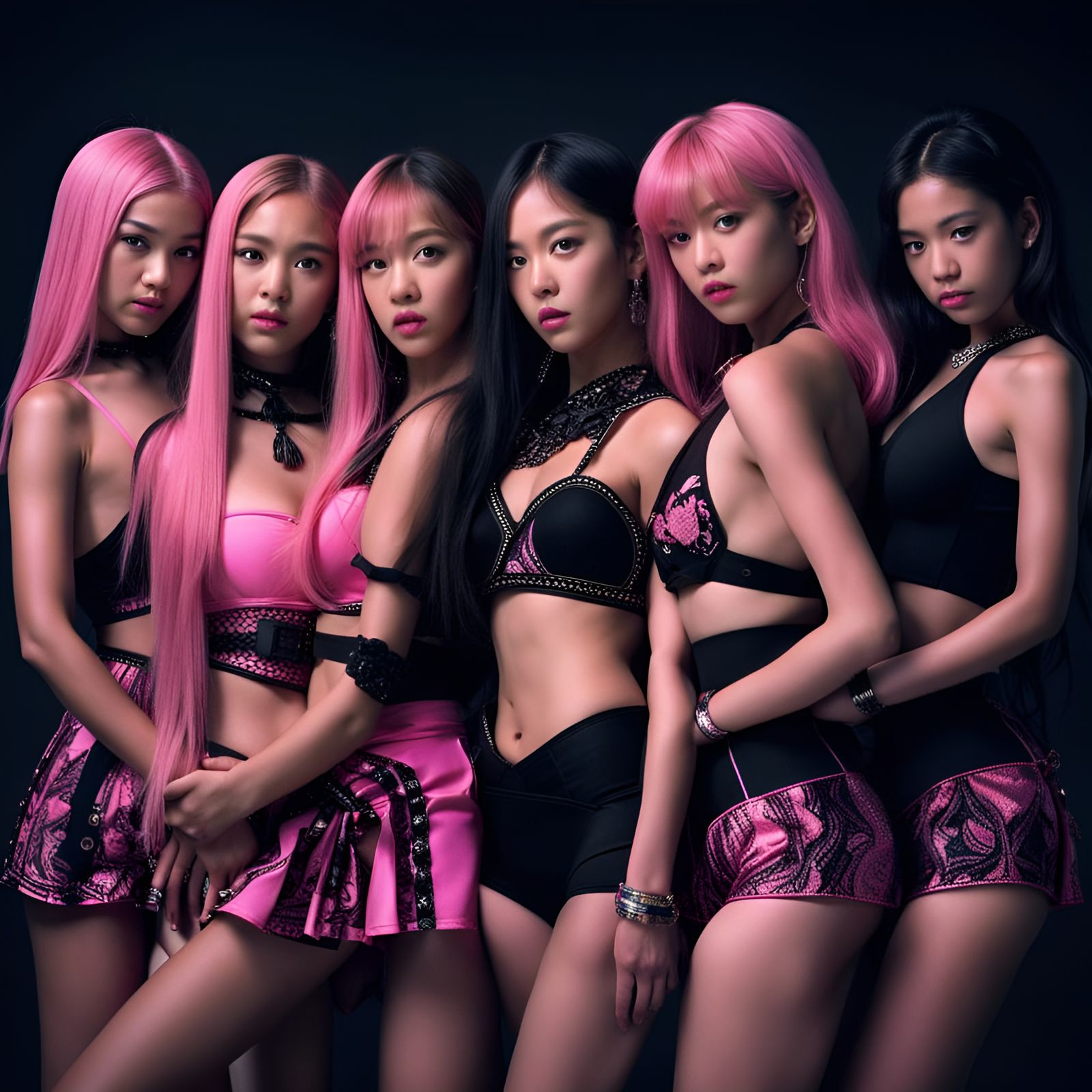 Blackpink in Black & Pink Bikinis, Hyperrealistic HDR