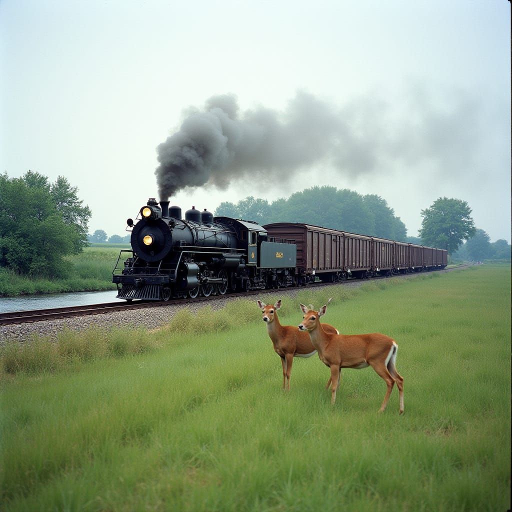 Vintage Steam Train on Summer Plains, Kodak Ektar