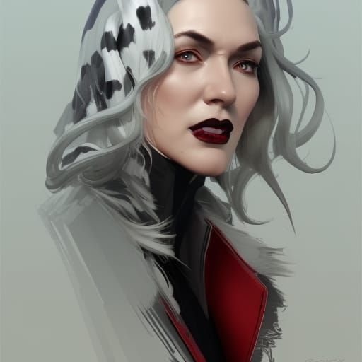 Cruella Deville Portrait in Hyperdetailed Art Nouveau Style