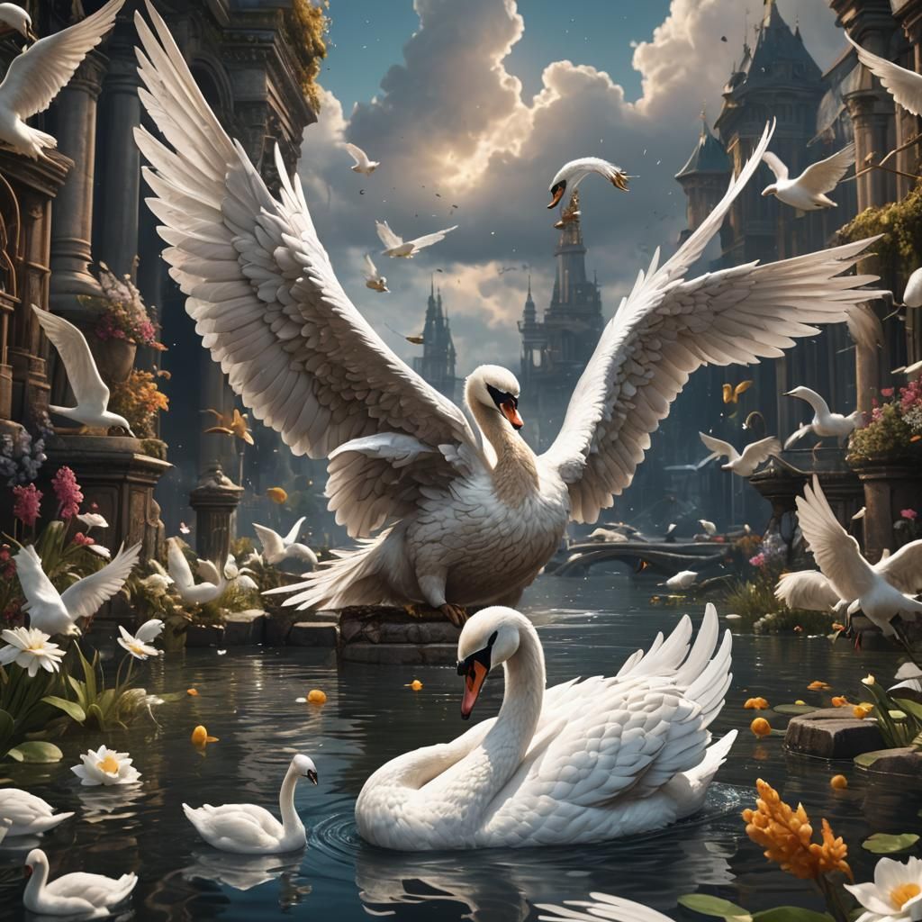 Swan-Winged Cat: Detailed Matte Painting