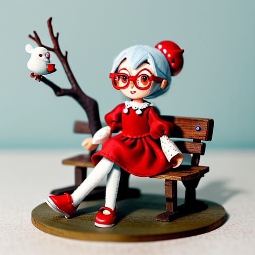 Charming Claymation Doll with Bird Perched Nearby