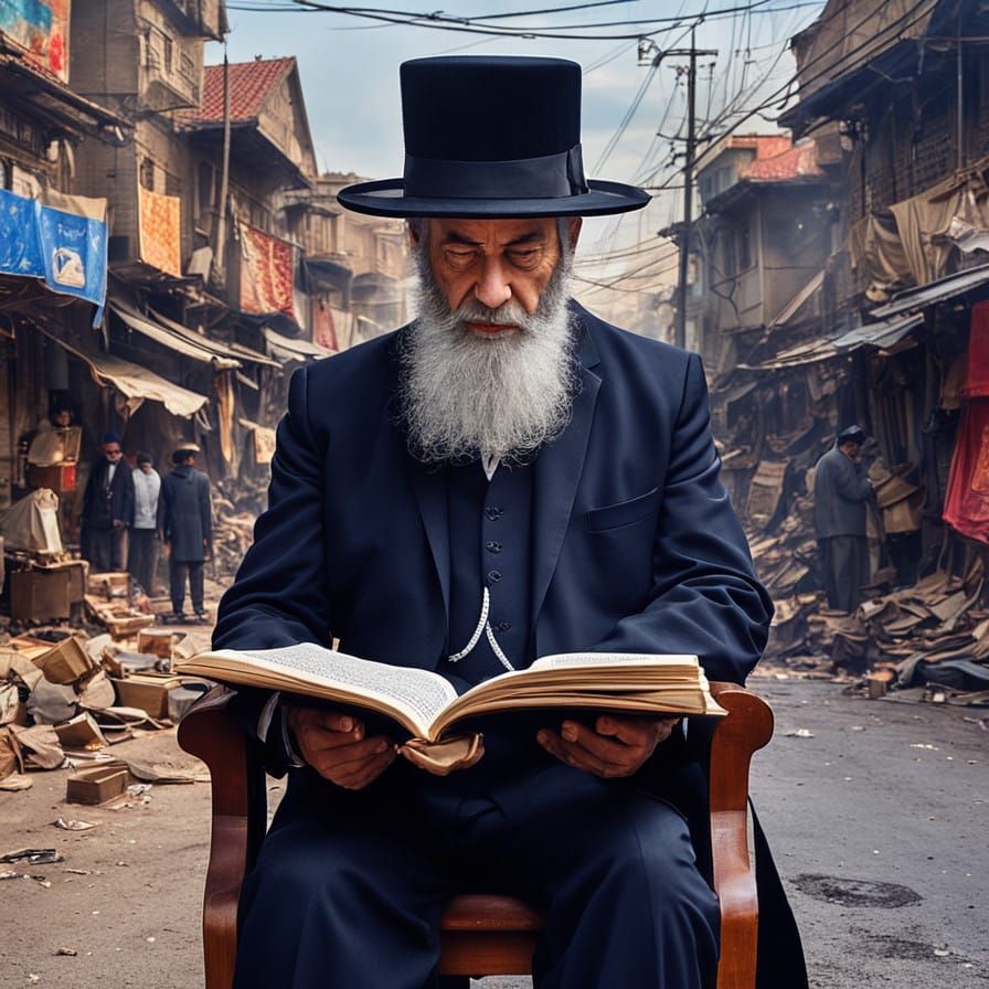 Dignified Hasidic Rabbi Lights Hanukkah Candles in Serene Sy...