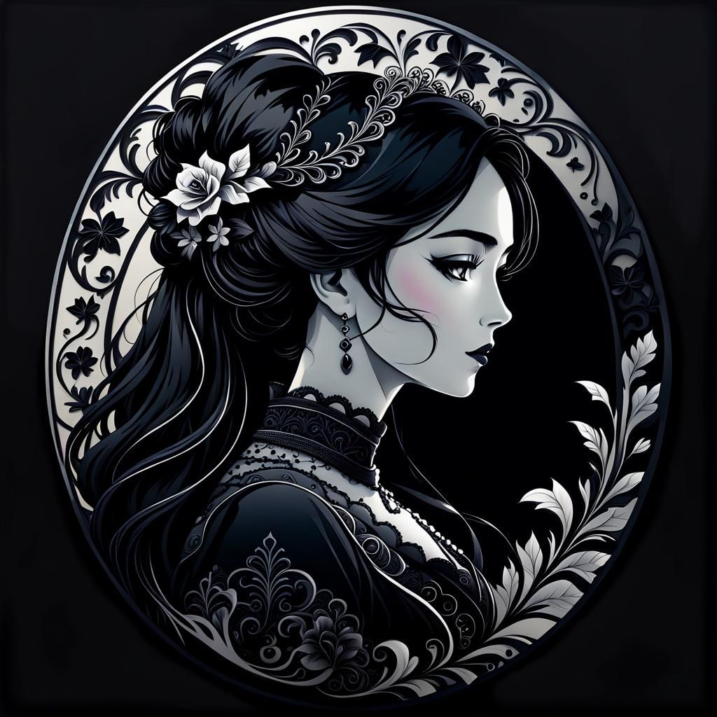 Victorian Bride Silhouette Cameo in Manga Style