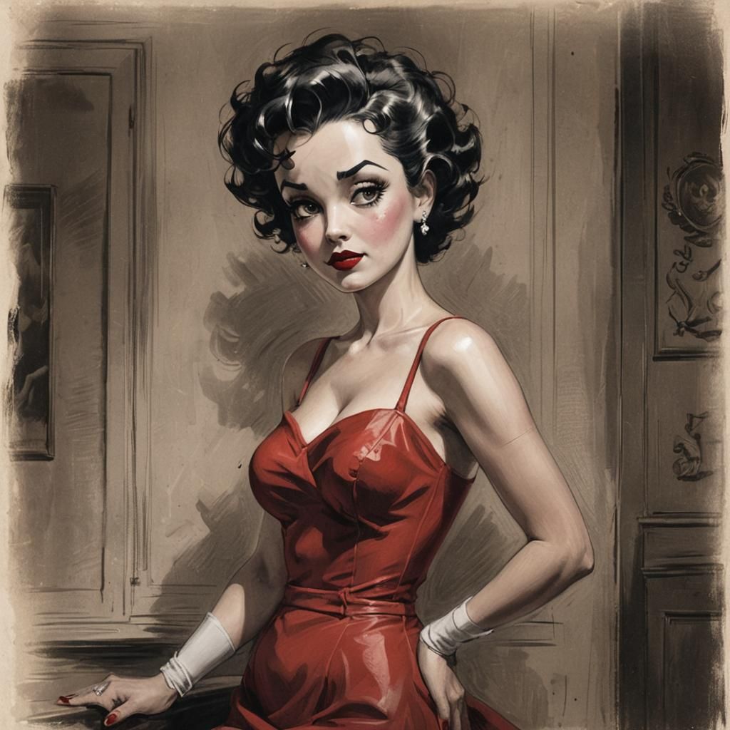Betty Boop in Chiaroscuro Charcoal Sketch