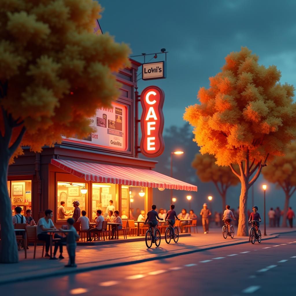 Low Poly 3D Diorama of a Serene Night Street