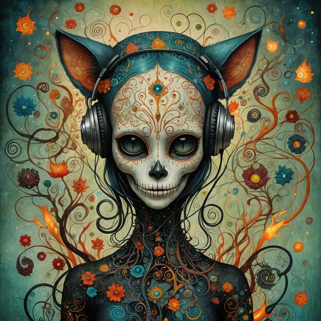 Dreamlike Woman-Cat in Art Brut Style