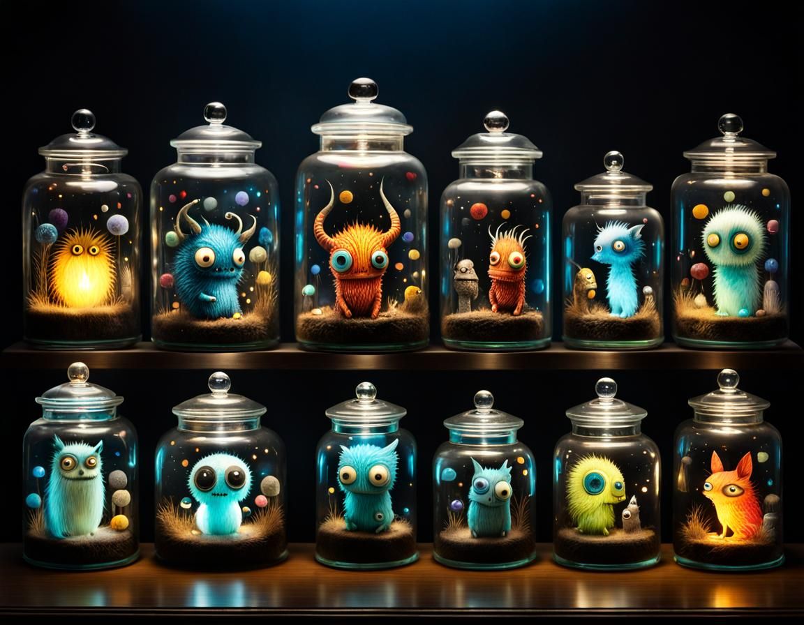 Cute Monsters in Jars: Whimsical Fantasy Art