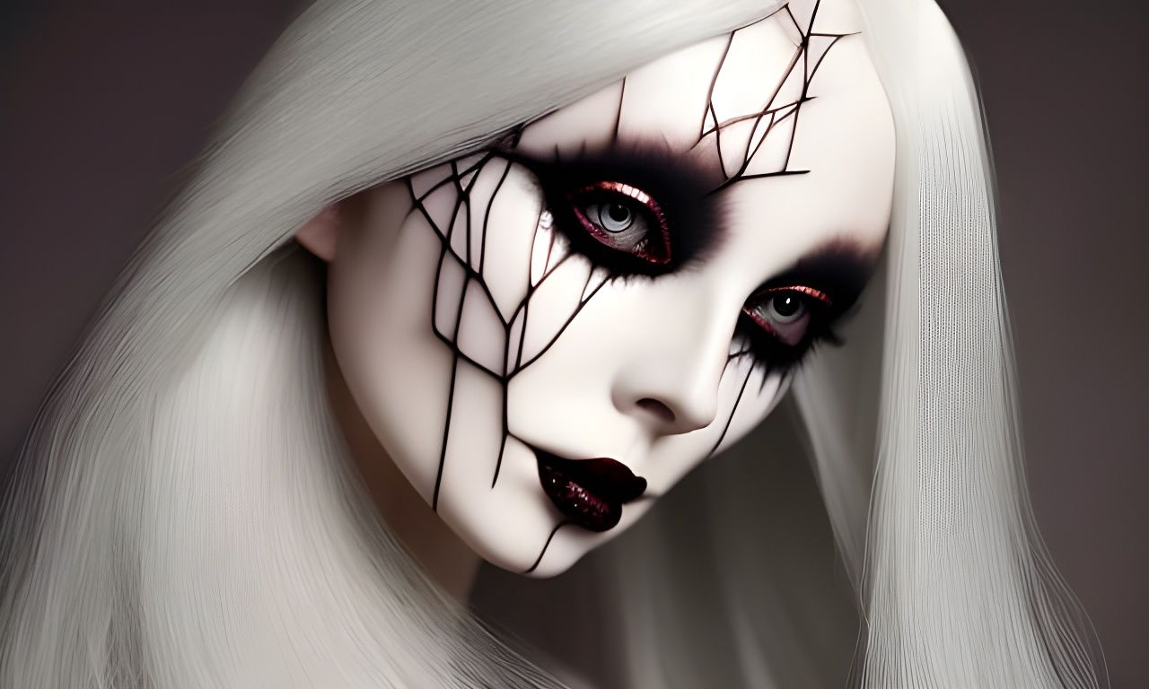 Gothic Victorian Albino Vampress in Digital Illustration
