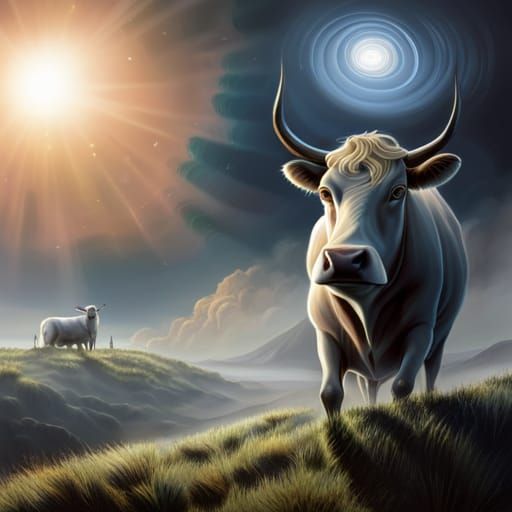 Hyperdetailed UFO Rectal Probe Over Cow Paddock