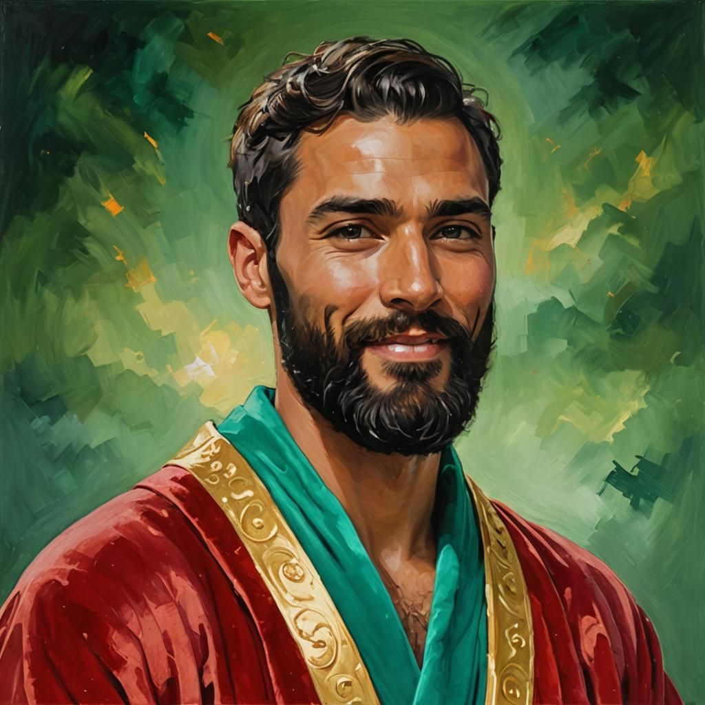 Expressionist Oil Painting: Man in Red Velvet Robe