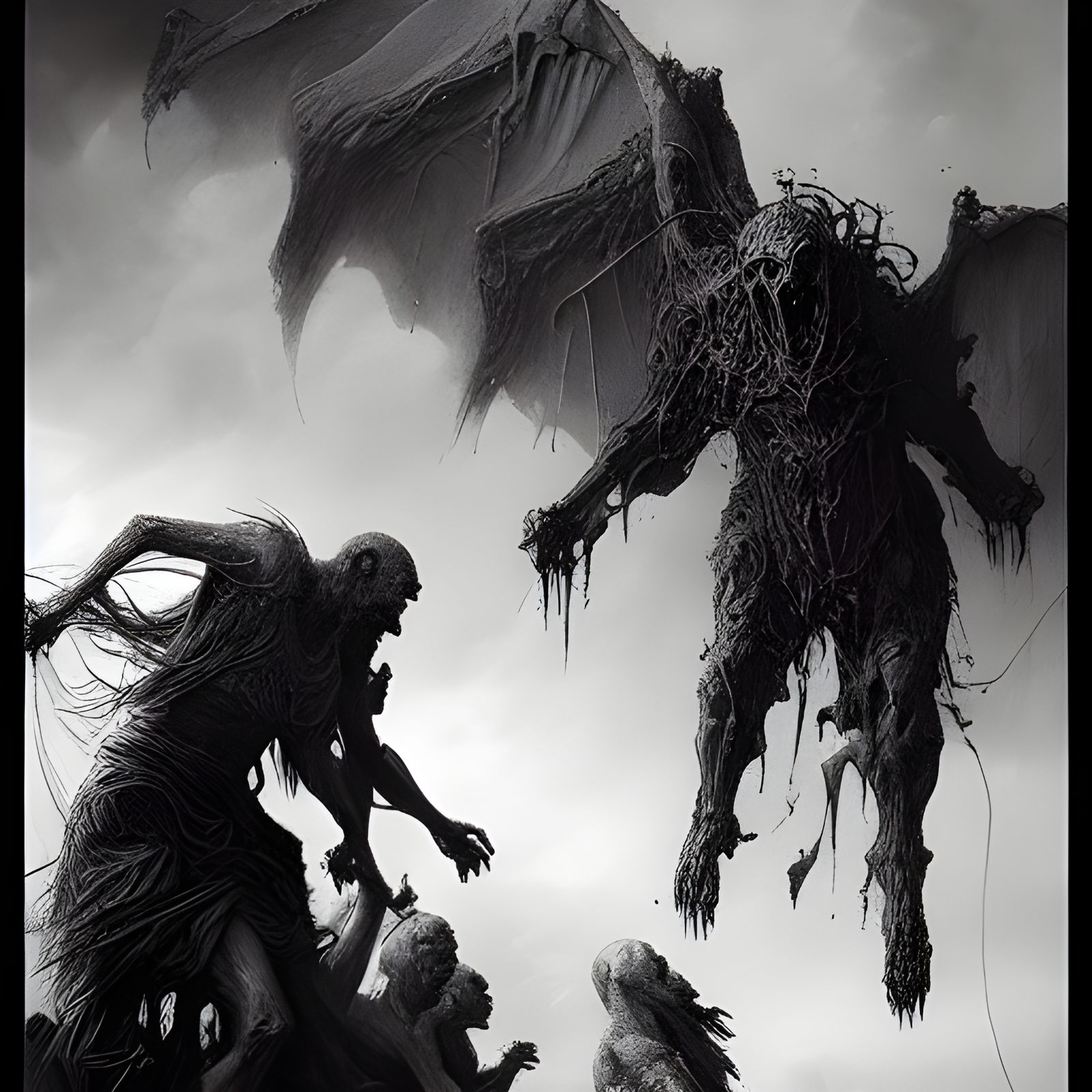 Horrific Monsters Torn Apart in Dark Engraving Style