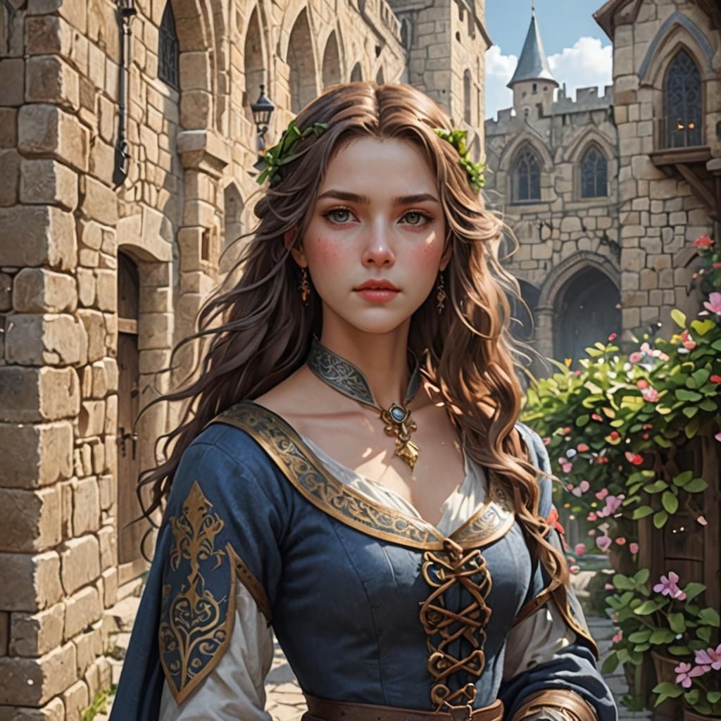 Medieval Woman Walking: 3D Anime Art