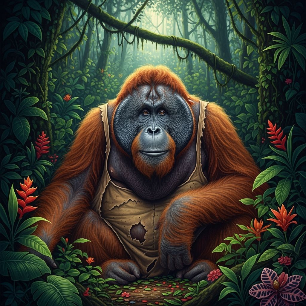 Orangutan in Rainforest: Hyperrealistic Digital Painting