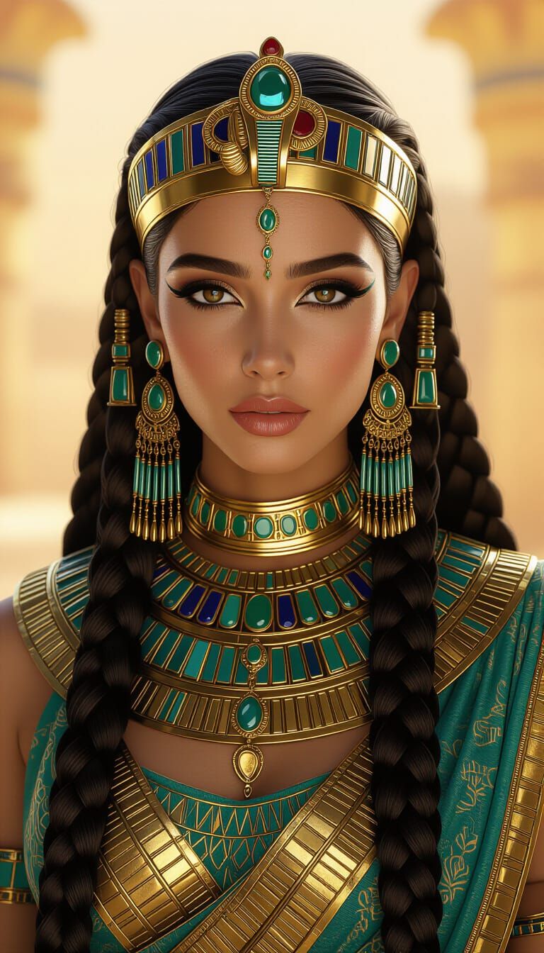 Egyptian Queen Portrait with Golden Headdress
