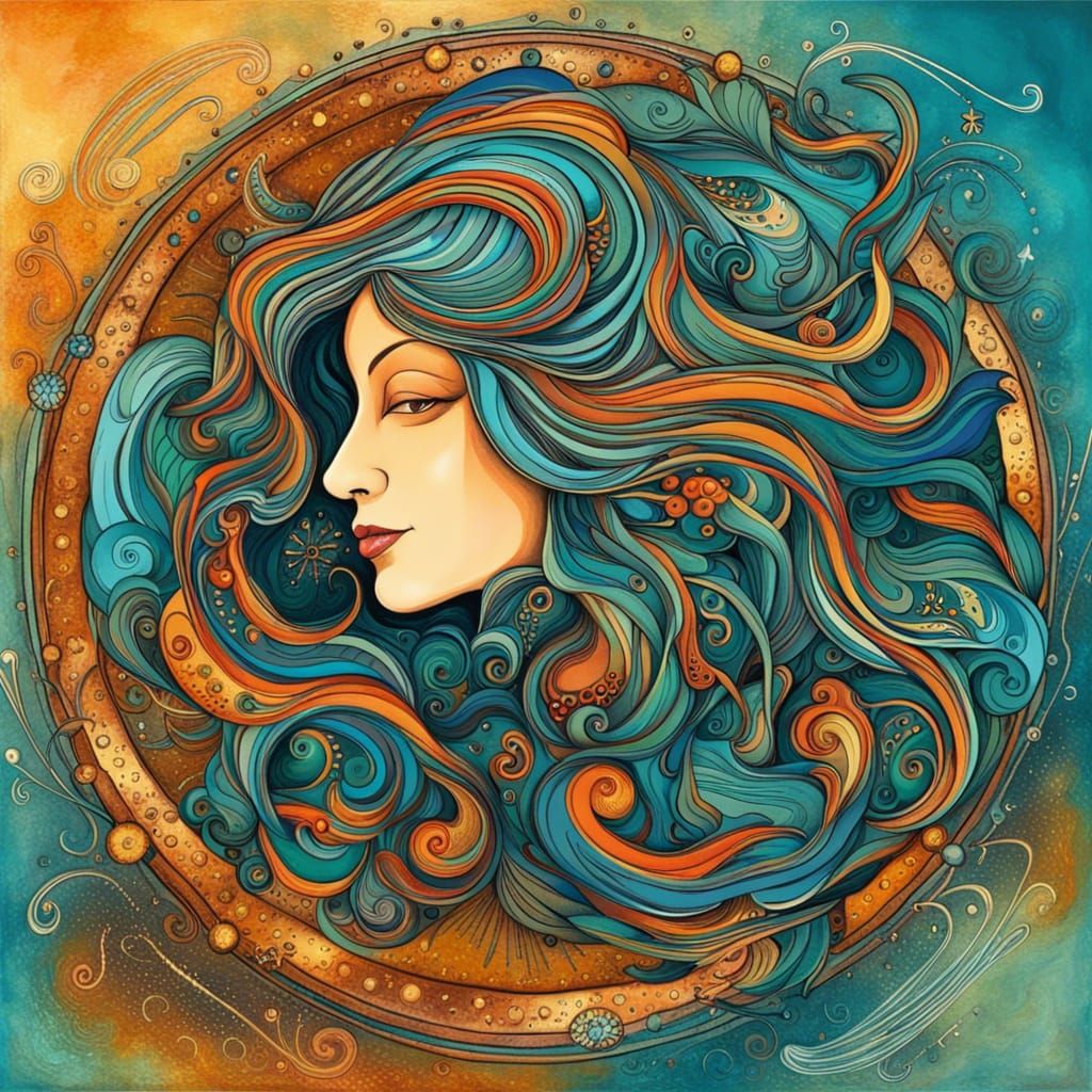 Abstract Aquarius Zodiac Art in Complementary Colors
