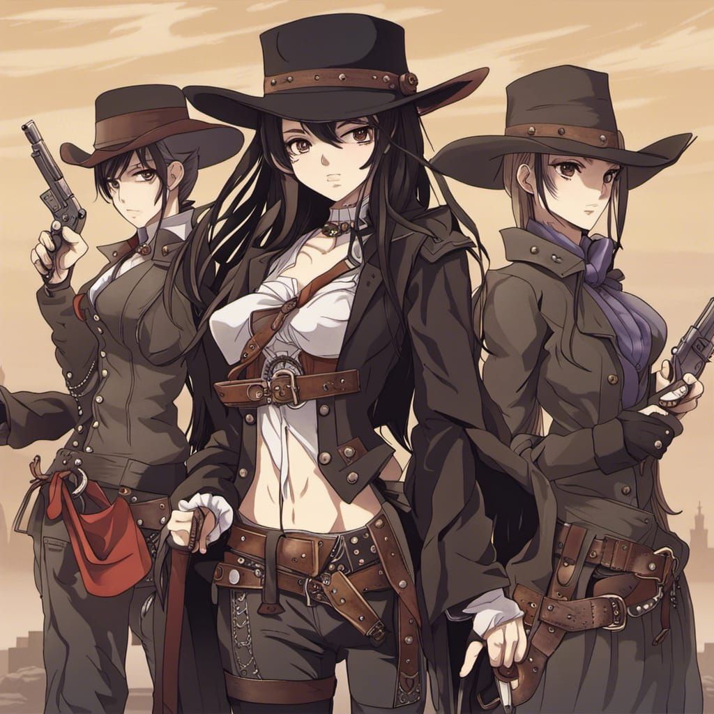 Gothic Anime Female Outlaw in Wild West Era