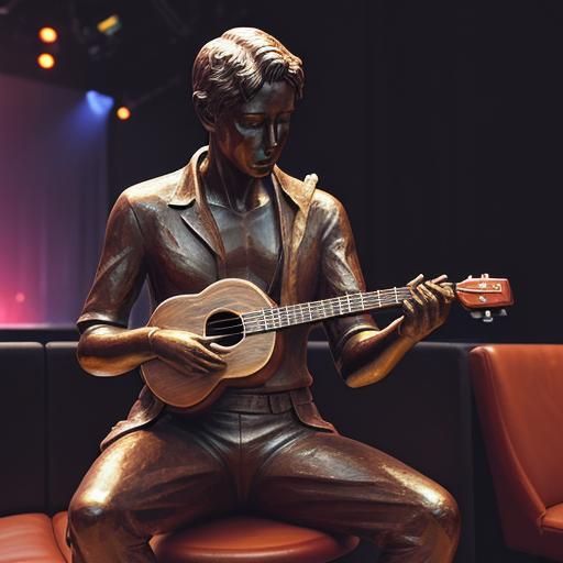 Bronze Sculpture: Man Playing Ukulele in Disco