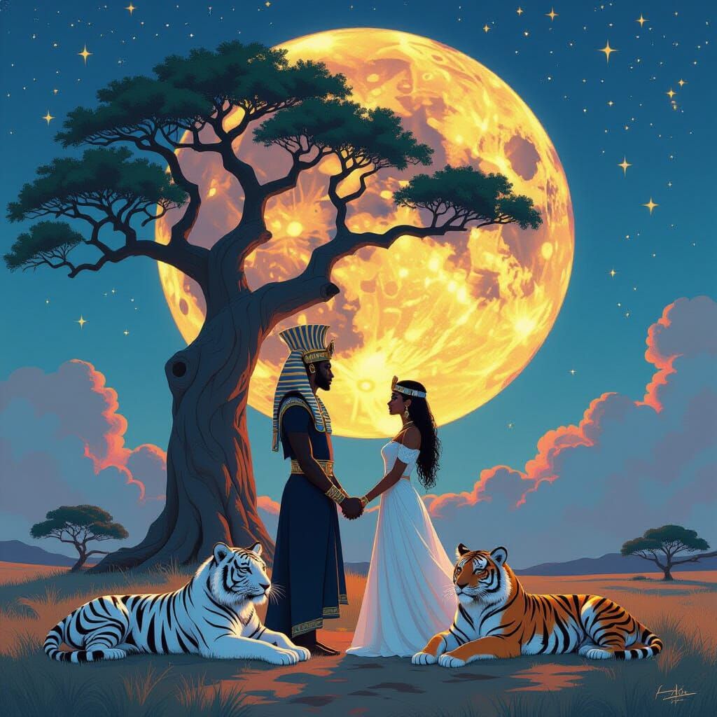Baobab Tree, Egyptian Crowns, and Mystical Tigers in Digital...