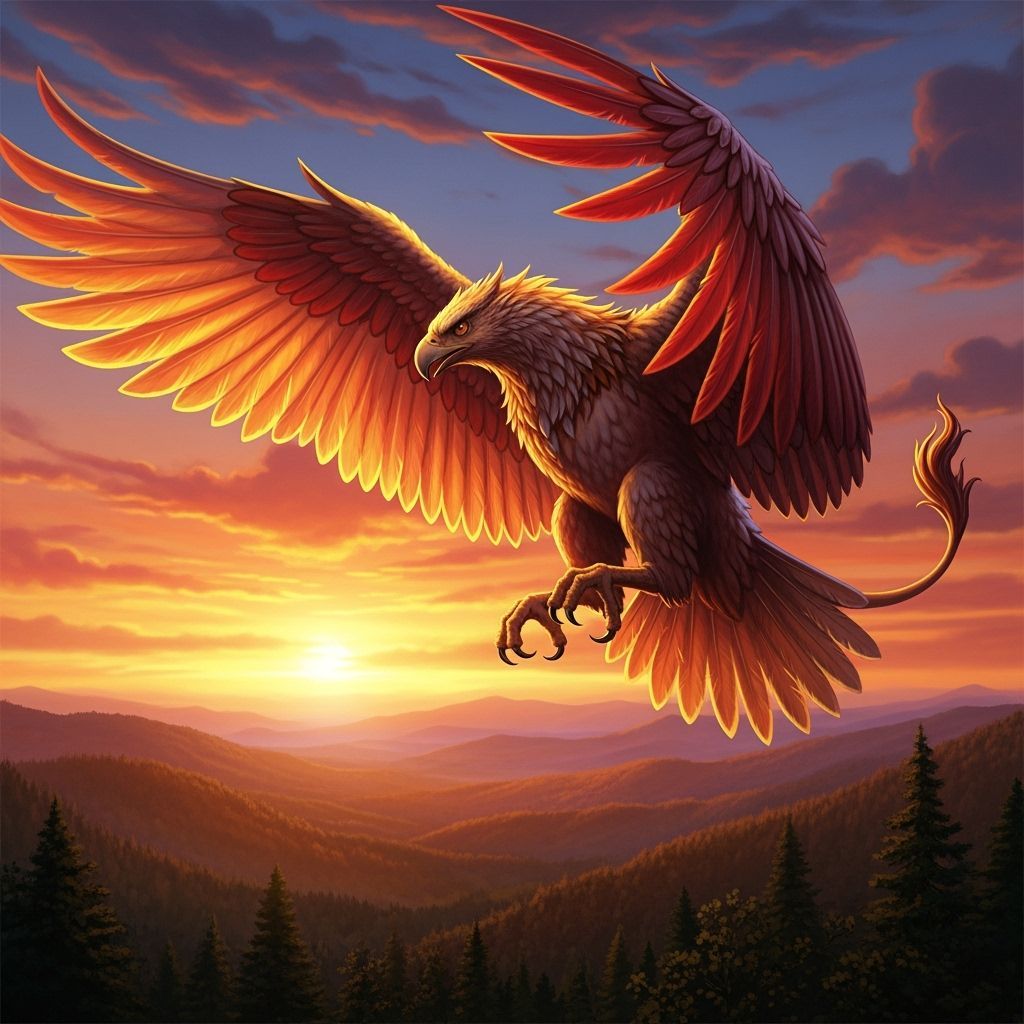Griffin Soaring at Sunset: Digital Art