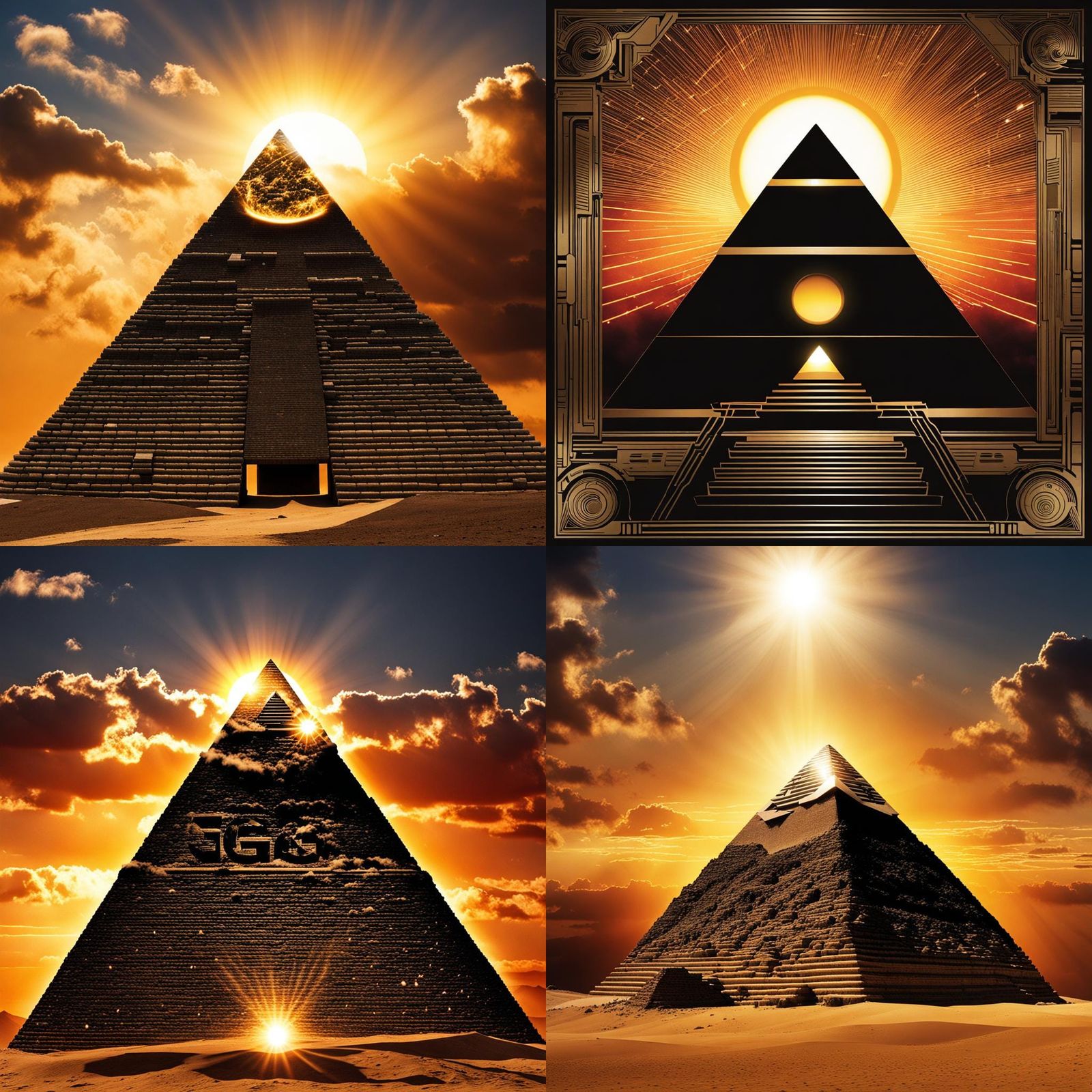 High Tech Pyramid with Sun and 'GG33' Inscription