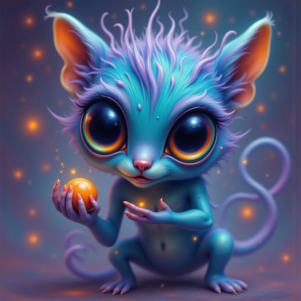 Chibi Alien Offers Glowing Gift in Bauhaus Style