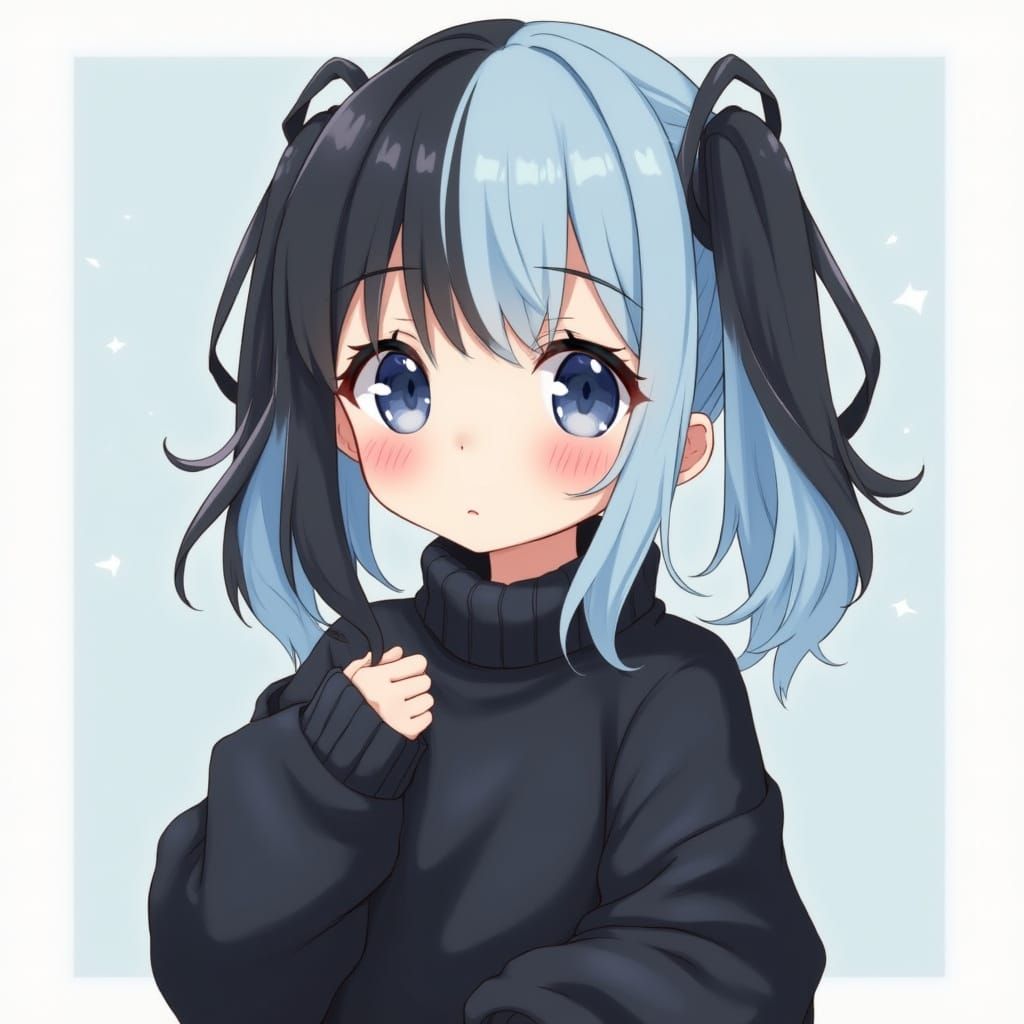 Anime Girl with Split Hair in Vibrant Style